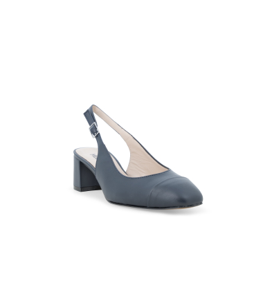 Slingback aus Leder mit Blockabsatz Marineblau e1301Q