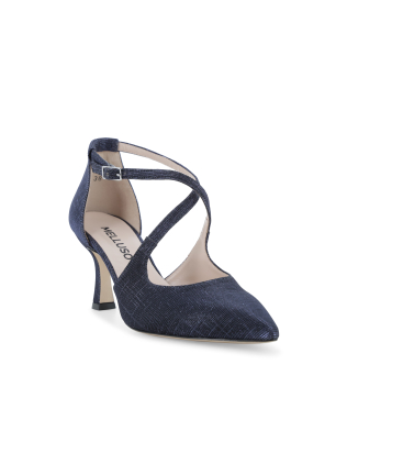 Décolleté elegante blu notte con cinturini incrociati e glitter e1631q