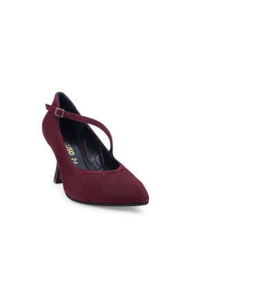 Pumps Damen mit Riemchen aus Wildleder Bordeaux e5102q