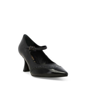 Décolleté donna in pelle comodo con cinturino nero e5158q