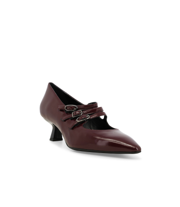 Décolleté donna in vernice comodo con cinturini bordeaux e5201q