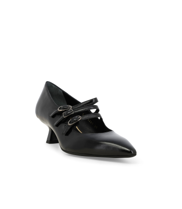 Décolleté donna in vernice comodo con cinturini nero e5201q