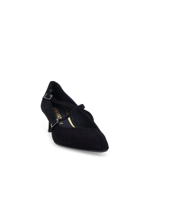 Décolleté donna in camoscio nero comodo con cinturini e5207