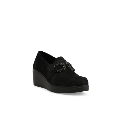 Mocassino comodo donna in morbido camoscio nero k53018q