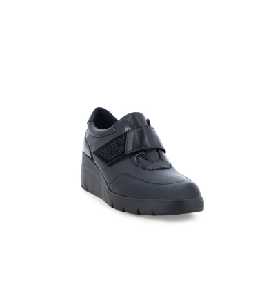 Mokassin bequem mit Klettverschluss Damen aus weich Leder Schwarz k55303
