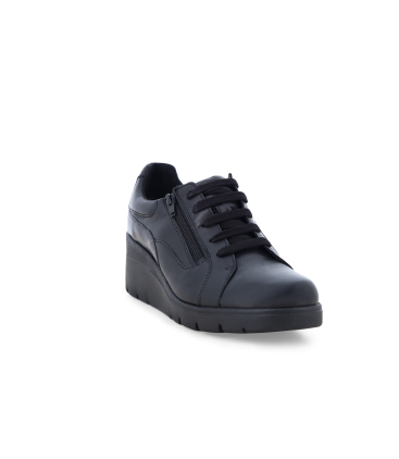 Sneaker bequem geschnuert Damen aus weich Leder Schwarz k55308