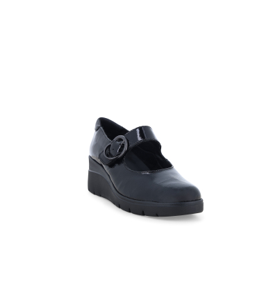 Decollete donna comodo con velcro donna in morbida pelle in vernice nero k55309