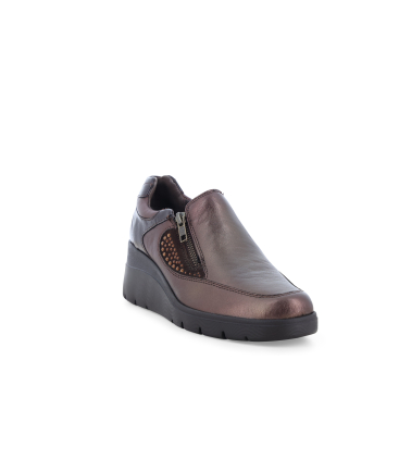 Mocassino comodo con zip donna in morbida pelle bronzo k55310