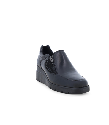 Mokassin bequem mit Reissverschluss Damen aus weich Leder Schwarz k55310