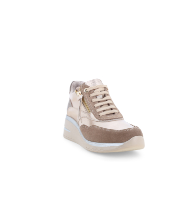 Sneakers donna in pelle e camoscio beige k56252
