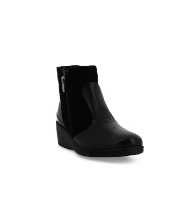 Stivaletto donna comodo in pelle e camoscio nero k91624q