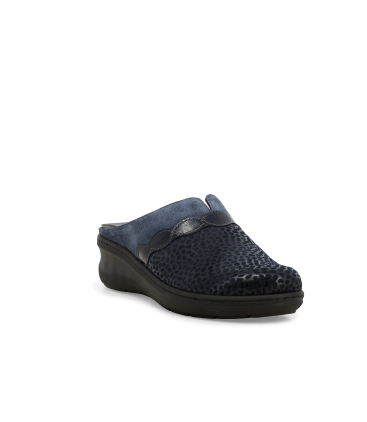 Hausschuh Damen aus Leder Blau mit Fussbett herausnehmbar pd900q