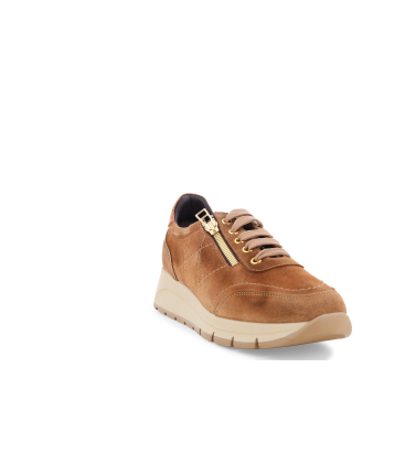 Sneakers donna comode in camoscio marrone chiaro r25100