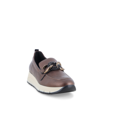 Mocassino donna comodo in pelle marrone r25102