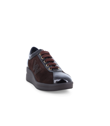 Sneaker Damen aus Lackleder und Wildleder Braun r25642q