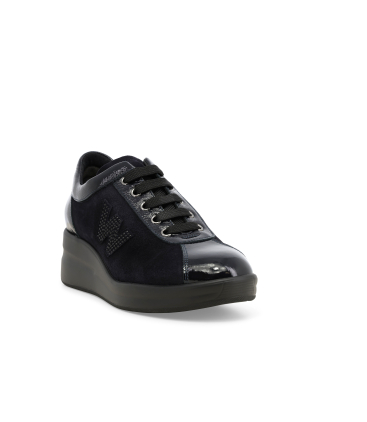 Sneakers donna in vernice e camoscio blu notte r25642q