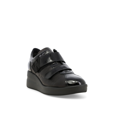 Sneakers donna con velcro in vernice e pelle nero r25643q