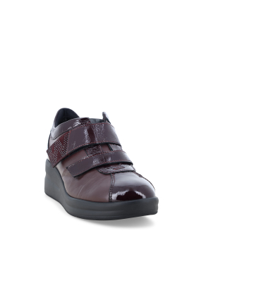 Sneaker Damen mit Klettverschluss aus Lackleder und Leder Bordeaux r25643q