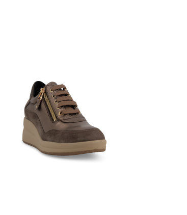 Sneakers donna in pelle e camoscio beige r25655q