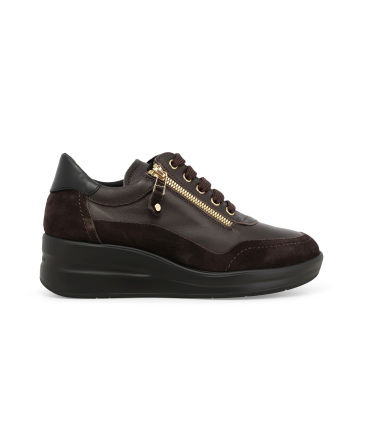 Sneakers donna in pelle e camoscio marrone r25655q
