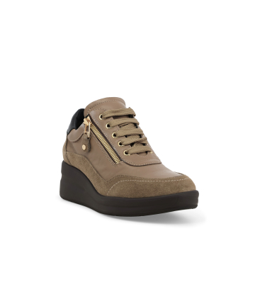 Sneakers donna in pelle e camoscio beige topo r25655q