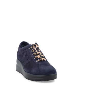 Sneaker Damen aus Wildleder Nachtblau mit Schnuerung gemustert r25656q
