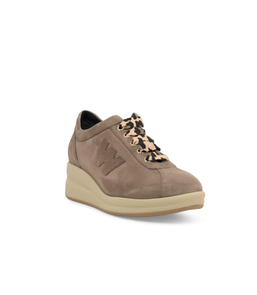 Sneakers donna in camoscio beige con laccio fantasia r25656q