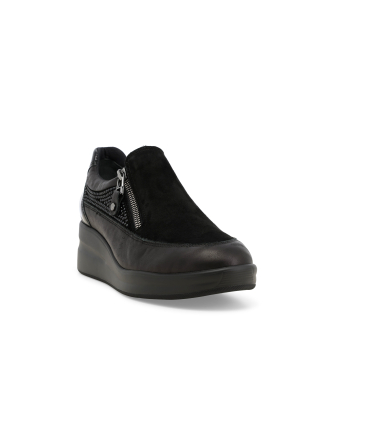 Sneakers donna senza lacci in pelle con zip nero r25657q