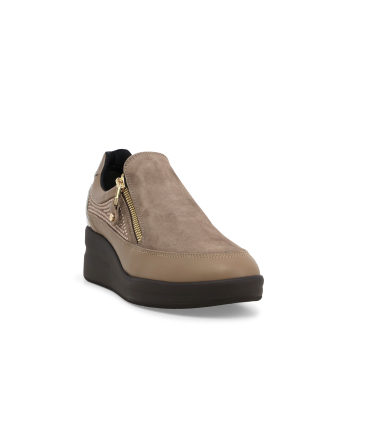 Sneakers donna senza lacci in pelle con zip beige r25657q