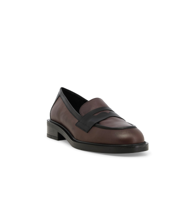 Mocassini donna in pelle marrone e nero r45040q