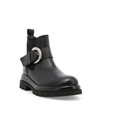 Stivaletti donna in pelle nero con fibbia r45393q