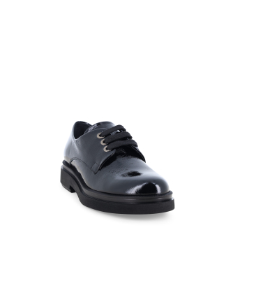 Mocassini donna allacciati in pelle vernice nero r45451