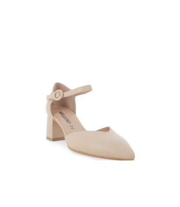 Décolleté con cinturino in pelle beige nude v308q