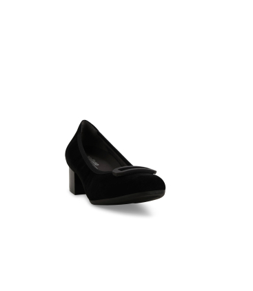 Pumps Damen bequem mit flachem Absatz aus Wildleder Schwarz x5318q