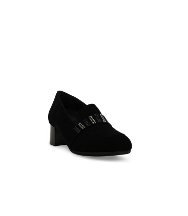 Mocassino donna comodo con tacco basso in camoscio nero x5320q