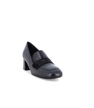 Mocassino donna in pelle nero con strass x5366