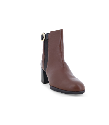 Stivaletto donna con fibbia elastico laterale in pelle marrone z250q