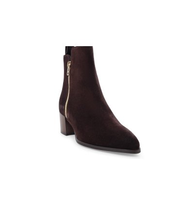Stivaletto donna con cerniera in morbido camoscio marrone z377